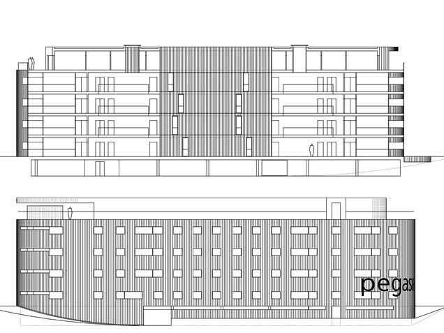 VIVIENDAS PROTEGIDAS_PEGASO_EMVS_SECCION LONGITUDINAL_ALZADO OESTE