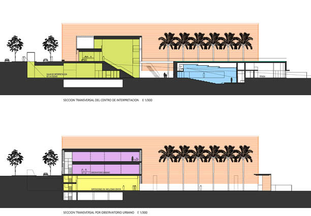 CENTRO_INTERPRETACION_MALLORCA_ALZADO OESTE_SECCION TRANSVERSAL CENTRO INTERPRETACION Y OBSERVATORIO URBANO