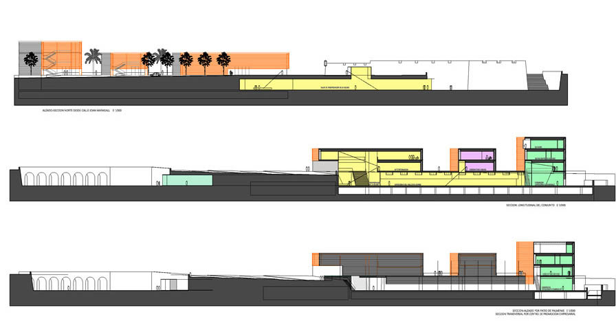 CENTRO_INTERPRETACION_MALLORCA_ALZADO NORTE_SECCION LONGITUDINAL DE CONUNTO_Y CENTRO DE INTERPRETACION