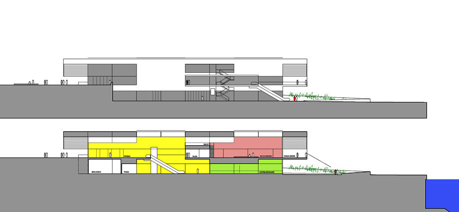 ESTACION_MARITIMA_CIUTADELLA_ALZADO ESTE A ZONA DE PUERTO_SECCION LONGITUDINAL CARACTERISTICA