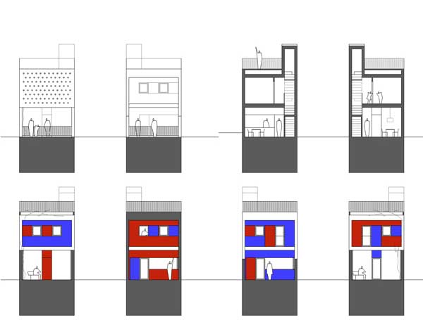VIVIENDAS PARA JOVENES_CERROMURIANO_SECUENCIA DE SECCIONES Y ALZADOS TIPO_MODULO DE VIVIENDA