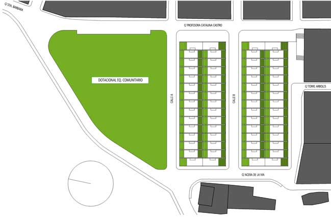 VIVIENDAS PARA JOVENES_CERROMURIANO_PLANO DE CUBIERTAS DEL CONJUNTO E INTEGRACION URBANA