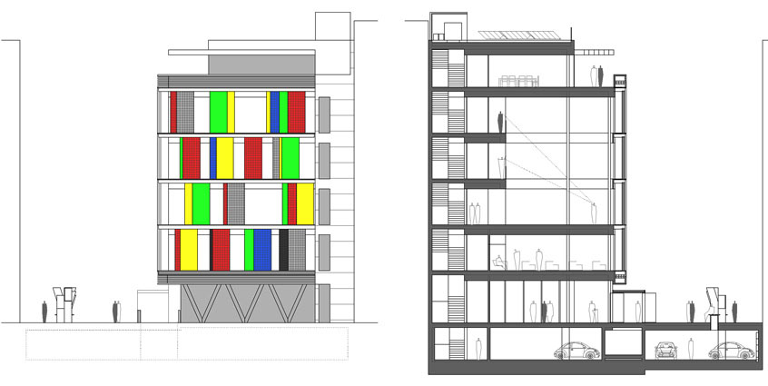 2009_GETXO_ELKARTEGIA_ALZADO LATERAL Y SECC. TRANSV._ZONA VACIO INTERIOR EN PLANTAS